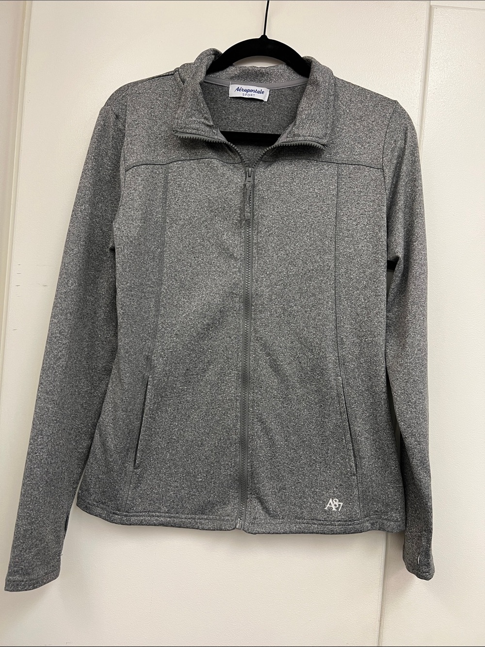 Aeropostale Sport Dri Fit Gray Heathered Full-Zip Jacket with Pockets Activewear